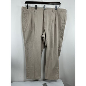 Mens NWT Harbor Bay By DXL Career Pants 52x30 Beige Expandable Waist Front Pleat